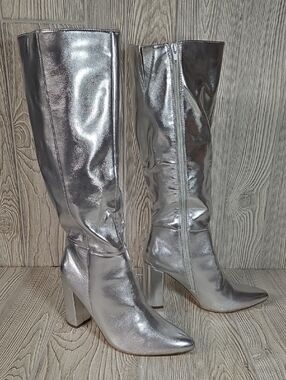 Dream Paris Metallic Silver Knee High Boots Womens Size 9.5
